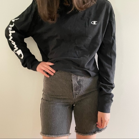 NWT CHAMPION BLACK LONG SLEEVE WITH CHEST  EMBROIDERY TOP - SMALL - Picture 3 of 14